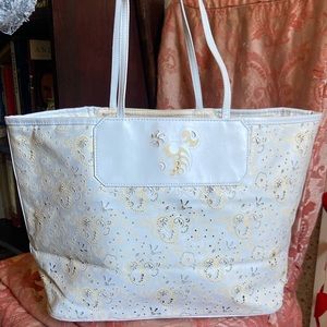 NWT Disney Parks Mickey Mouse Ears Laser Cut Outs Pattern Leather Tote Bag Purse